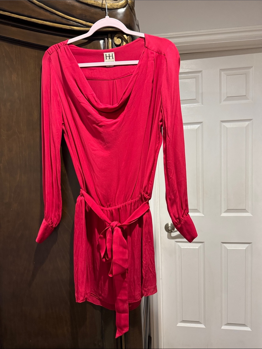 Haute Hippie Raspberry Red Cowl Neck Slip with Waist Tie size l